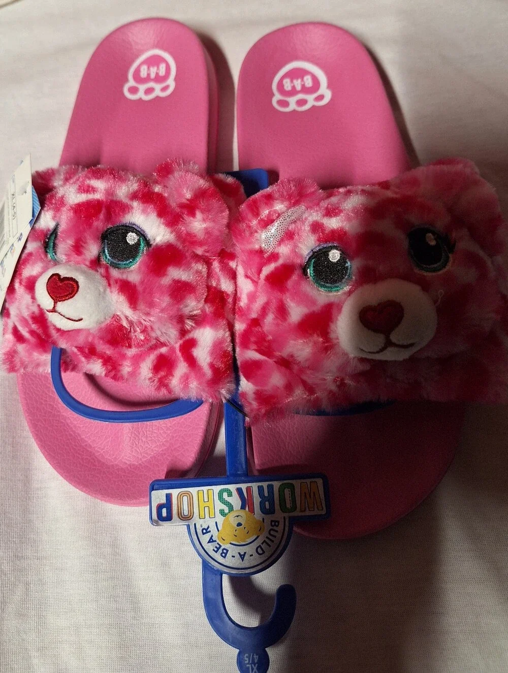 Build-A-Bear Hot Pink Plush Bear Slide Sandals